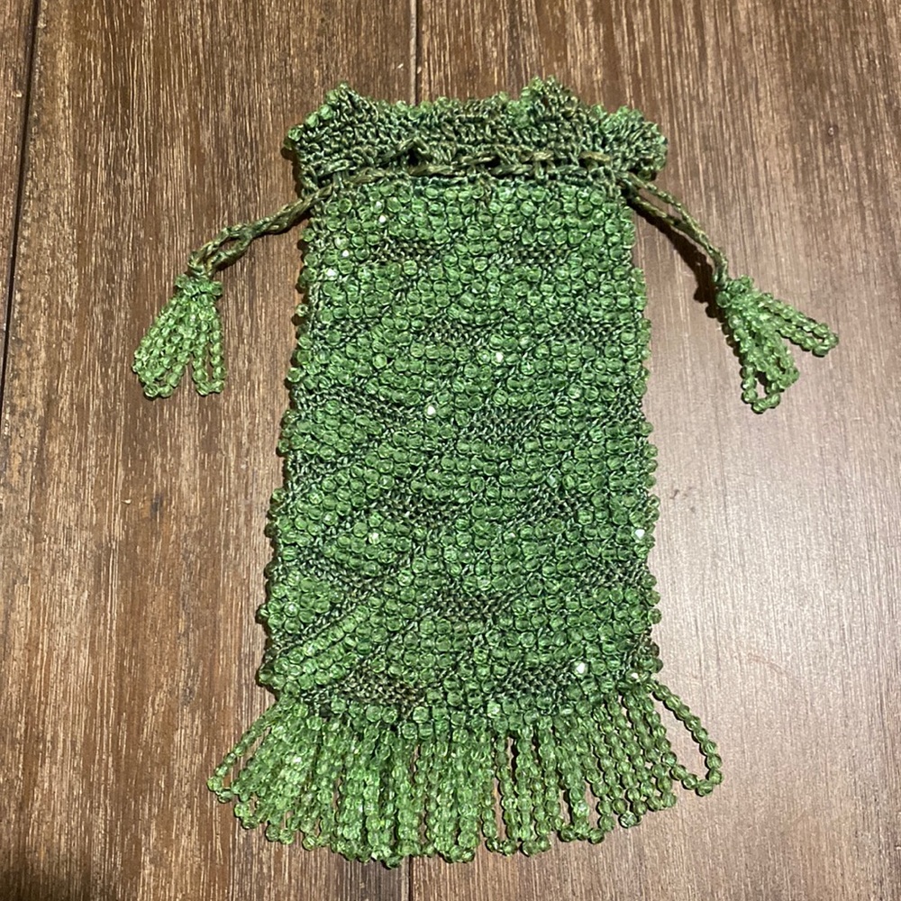 Vintage green crochet and beaded bag